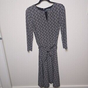 Lauren Ralph Lauren Geometric Print Tie-Waist Dress – Size 8